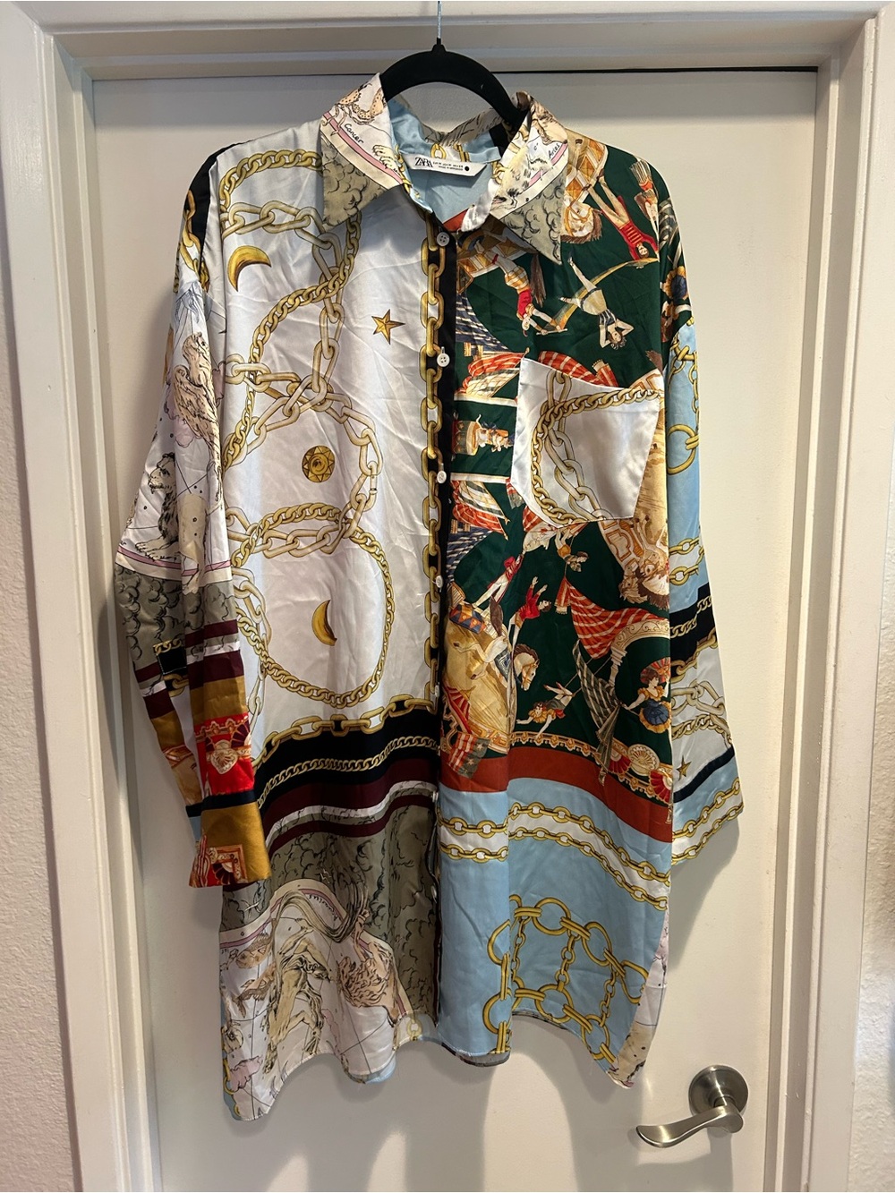 Patterned Long Sleeve Shirt Dress